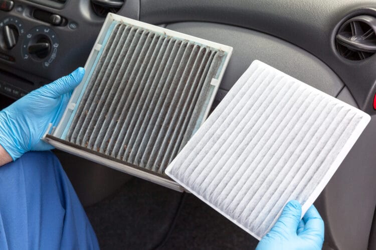 Dirty and clean cabin pollen air filter for a car