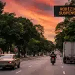 Imagem de via urbana de São Paulo com trânsito moderado, árvores ao fundo e céu de fim de tarde, ilustrando o rodízio São Paulo suspenso.