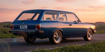 Fotografia hiper-realista de uma perua Passat dos anos 80 em ambiente rural ao pôr do sol, destacando nostalgia e estilo retrô refinado com palavra-chave perua passat sonho anos