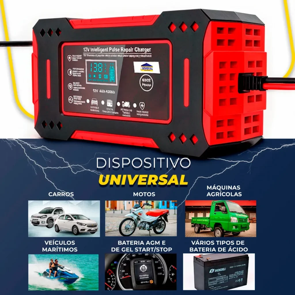 Carregador Inteligente De Bateria Automotiva Several Importados 12v 6a Portátil Rápido Para Carro Moto E Veículos Several
