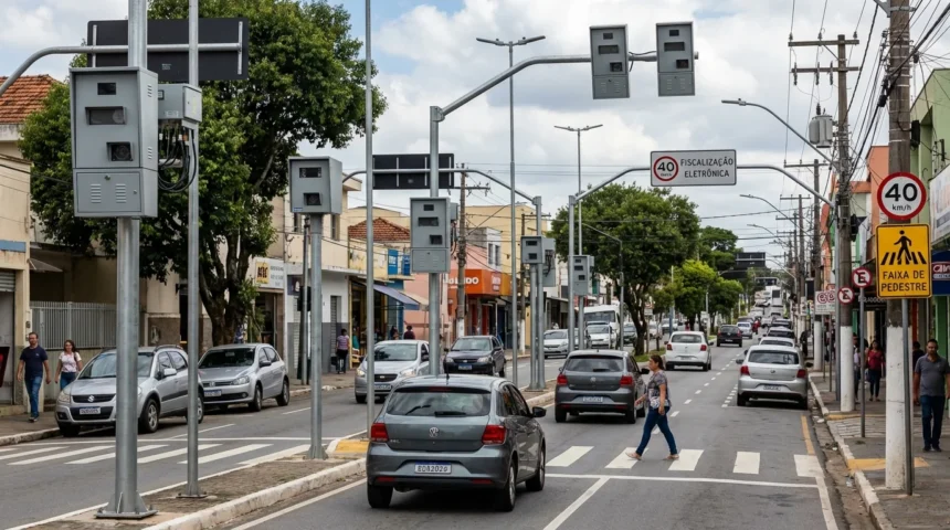 Imagem de radares caçapava 13 equipamentos fixos e híbridos em rua urbana de Caçapava-SP