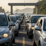 Vista aérea de Ilhabela com a indicação de detalhes sobre a taxa ambiental Ilhabela 2026