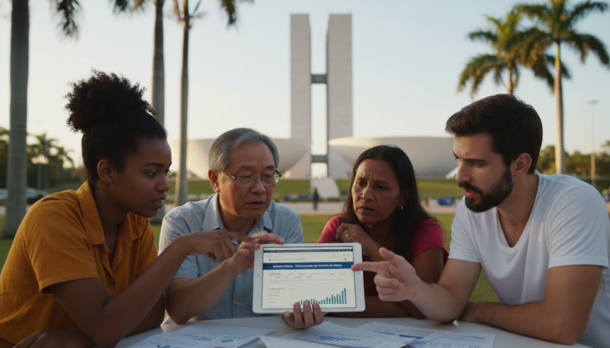Pessoas discutindo o formulário de isenção do IPVA 2026 em um tablet.