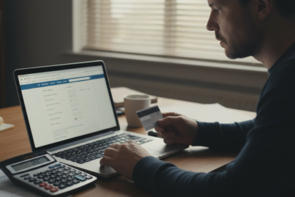 Pessoa pagando o IPVA 2026 online em um laptop.