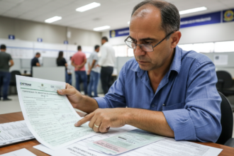 Motorista consultando documentos do IPVA 2026.