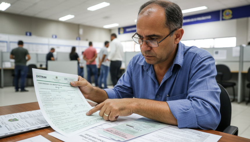 Motorista consultando documentos do IPVA 2026.