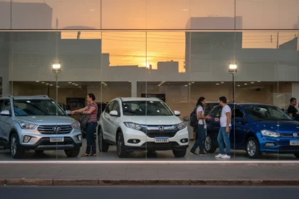 Concession&aacute;ria movimentada ao p&ocirc;r do sol exibe Hyundai Creta, HR-V e Polo, destaque para os 50 carros mais vendidos
