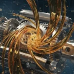 Representação artística de diferentes viscosidades de óleo fluindo por engrenagens do motor, simbolizando a importância de como escolher viscosidade de óleo corretamente.