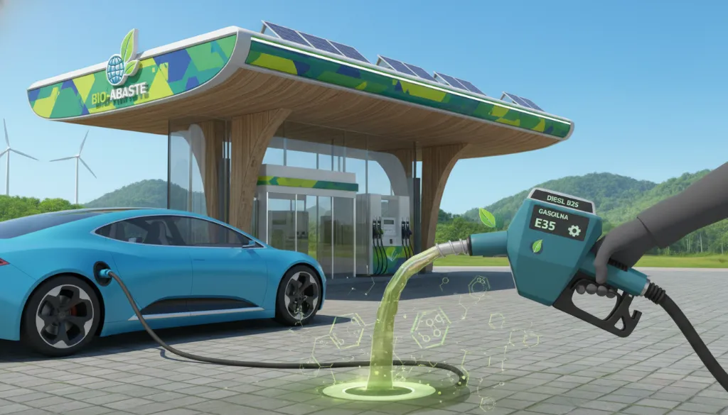 Posto de combustível brasileiro com bomba abastecendo carro com novas misturas de gasolina E35 e diesel B25