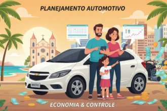 Motorista em Maceió analisando planilha de custos do carro e planejamento financeiro para 2026