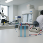Protótipo de bateria lítio-ar em laboratório japonês com densidade energética avançada.