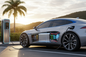 Protótipo de bateria lítio-ar em um carro elétrico, com 600 km de autonomia potencial.