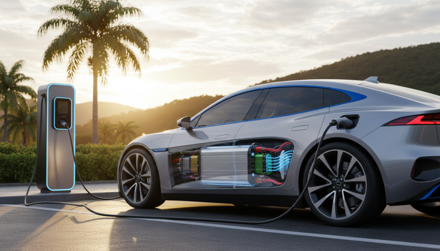 Protótipo de bateria lítio-ar em um carro elétrico, com 600 km de autonomia potencial.