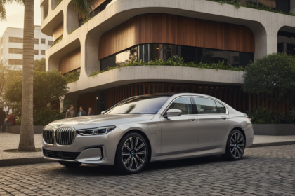 BMW i7 estacionado em ambiente urbano brasileiro.