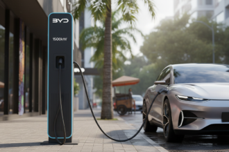 Carregador de carro elétrico BYD de 1.500 kW em operação no Brasil