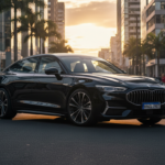 Denza Z9 GT, carro elétrico chinês de alta autonomia, em cenário urbano brasileiro.