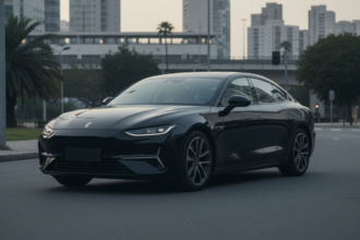 Denza Z9 GT, carro elétrico chinês com alta autonomia, em cenário urbano brasileiro