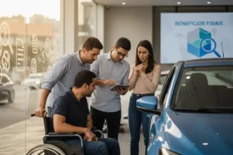 Homem com deficiência dirigindo um dos diversos carros PCD adaptados disponíveis no mercado.