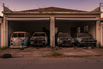 Casa abandonada em Uberlândia com três carros em processo de desmanche na garagem