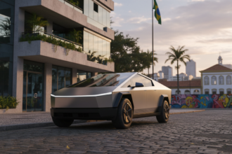 Tesla Cybertruck em cenário urbano brasileiro