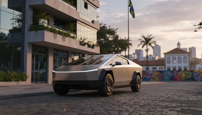 Tesla Cybertruck em cenário urbano brasileiro