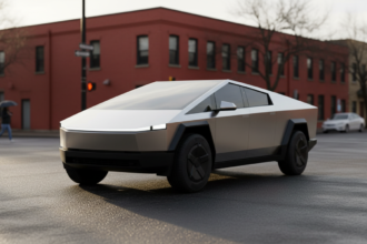 Tesla Cybertruck estacionada em ambiente urbano nos EUA.