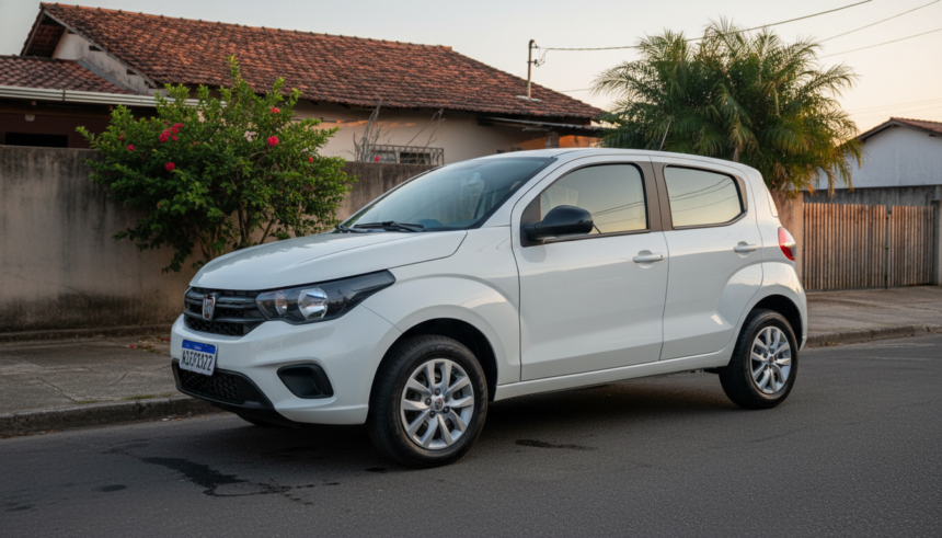 Fiat Mobi Like 2026 branco em rua residencial brasileira