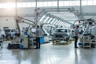 Linha de montagem de carros elétricos em fábrica brasileira