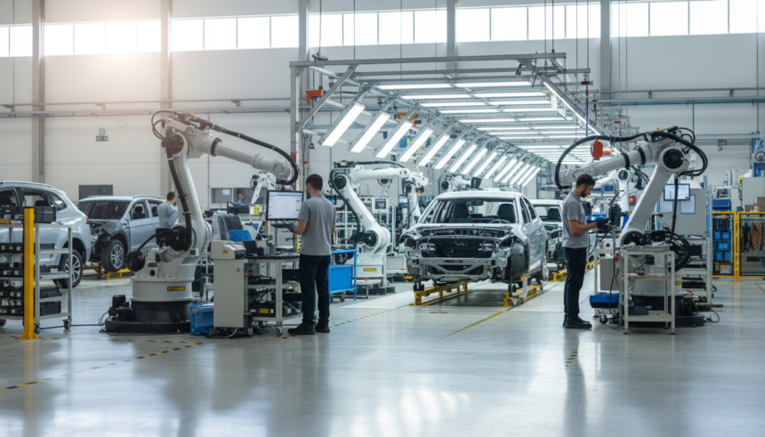 Linha de montagem de carros elétricos em fábrica brasileira