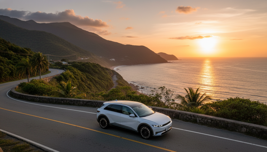 Hyundai Ioniq 9: SUV elétrico de luxo chega com 7 lugares, 620 km de autonomia e tecnologia que redefine o futuro 1 Hyundai Ioniq 9 branco em cenário brasileiro ao pôr do sol