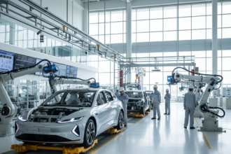 Linha de montagem de veículos elétricos na China