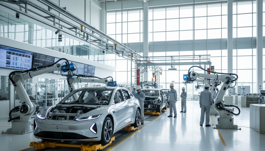 Linha de montagem de veículos elétricos na China