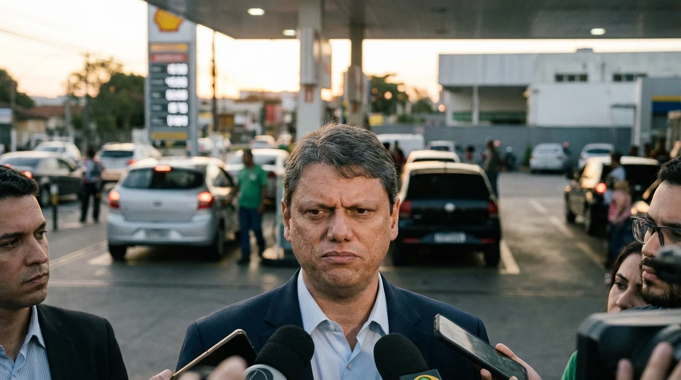 Político brasileiro Tarcísio diz que vai aderir à proposta de Lula durante coletiva ao lado de posto de gasolina