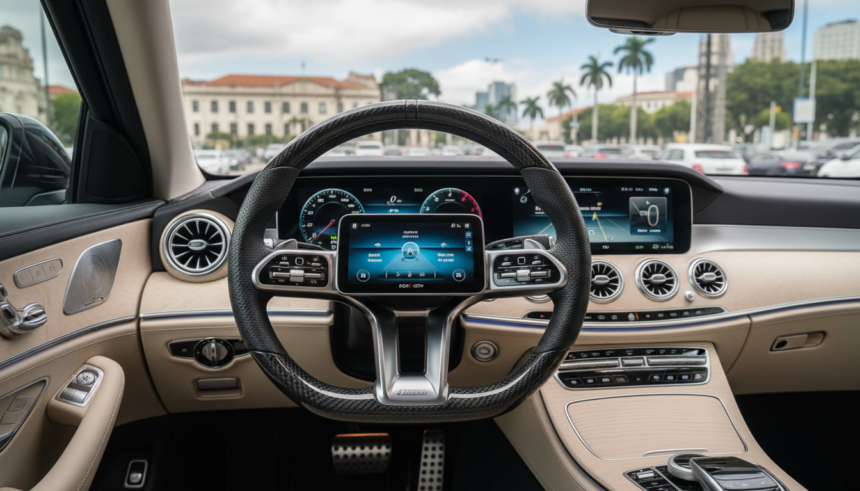 Adeus volante redondo? Mercedes-Benz aposta em volante digital com giro de 180° e sem ligação física com as rodas 1 Volante digital da Mercedes-Benz com giro de 180 graus e sem conexão física com as rodas