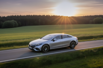 Protótipo Mercedes-Benz EQS elétrico percorrendo 1.205 km com bateria de estado sólido.