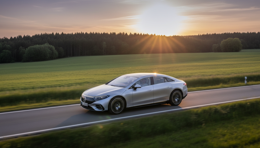 Protótipo Mercedes-Benz EQS elétrico percorrendo 1.205 km com bateria de estado sólido.