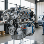 Motor híbrido a gasolina de alta eficiência em exposição