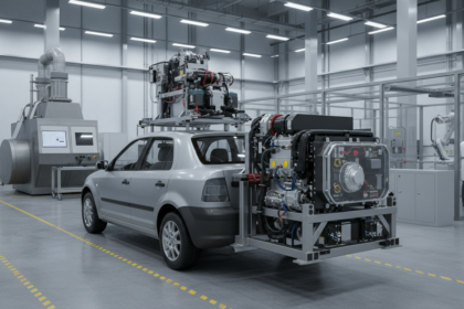 Sistema h&iacute;brido compacto X-Range C15 Direct Drive instalado na traseira de um ve&iacute;culo.