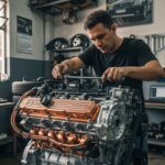 Motor V6 3.0 compacto da Horse Powertrain em um ambiente de oficina