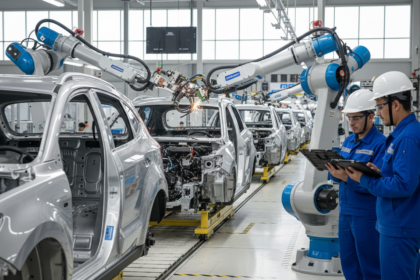 Linha de produ&ccedil;&atilde;o de ve&iacute;culos Omoda & Jaecoo em f&aacute;brica brasileira.