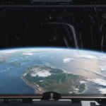 Astronauta observa a Terra do espaço, destacando a fragilidade do planeta.