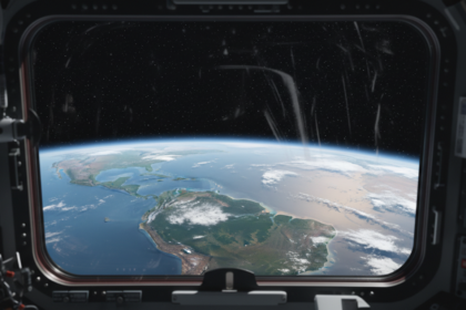 Astronauta observa a Terra do espa&ccedil;o, destacando a fragilidade do planeta.