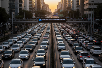 Tr&acirc;nsito intenso em uma avenida brasileira com diversos carros