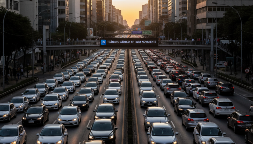 Trânsito intenso em uma avenida brasileira com diversos carros
