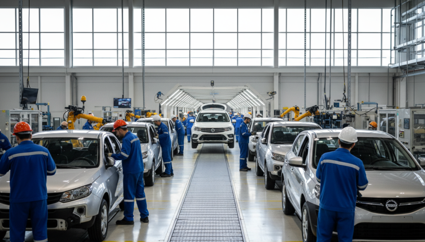 Produção de veículos em março alcança o melhor resultado desde 2019 1 Linha de produção de veículos em fábrica brasileira em março de 2026.