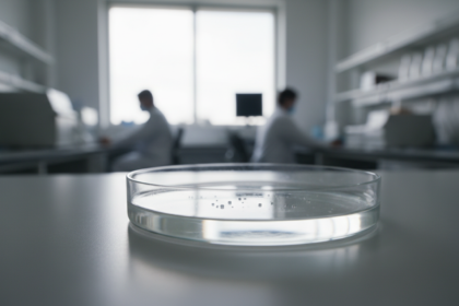 Rob&ocirc;s microsc&oacute;picos menores que um gr&atilde;o de sal em um laborat&oacute;rio, nadando em l&iacute;quido.