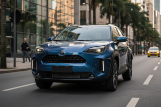 Toyota Yaris Cross europeu 2026 com visual inspirado no RAV4 em cenário urbano brasileiro