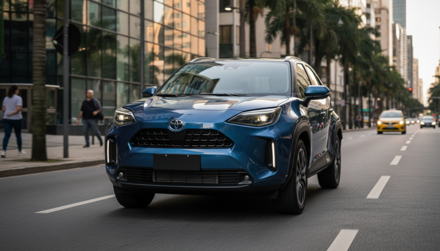 Toyota Yaris Cross europeu 2026 com visual inspirado no RAV4 em cenário urbano brasileiro