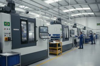 Linha de produção de eletrodomésticos em fábrica brasileira