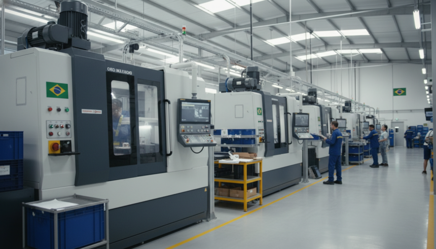 Linha de produção de eletrodomésticos em fábrica brasileira